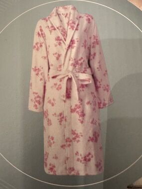 Wayland Square Ultra Soft Pink Floral Flannel Robe Pink White O/S NWT